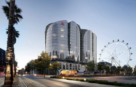 Melbourne Docklands, Marriot Hotel, Melbourne Hotel, Hotel Exterior, Harbour Town, Building Signs, Marriott Hotel, 3d Architectural Visualization, Hotel Building