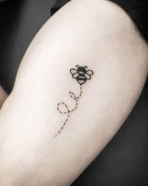 Bee You Tattoo Ideas, Wrist Bee Tattoos For Women, Heart And Bee Tattoo, Bee Trail Tattoo, Happy Bumble Bee Tattoo, Friendship Bee Tattoos, Simple Bee Drawing Tattoo Ideas, Busy Bee Tattoo, Minimalistic Bee Tattoo