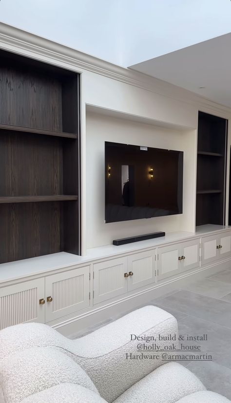 Luxury Entertainment Center, Tv Lounge Ideas Modern, Media Room Built In Cabinets, Primary Bedroom Tv Wall, Tv Room Built Ins, Bedroom Tv Built In, Tv Wall Built In, Tv Built In Wall Unit Living Room, Bedroom Decor With Tv