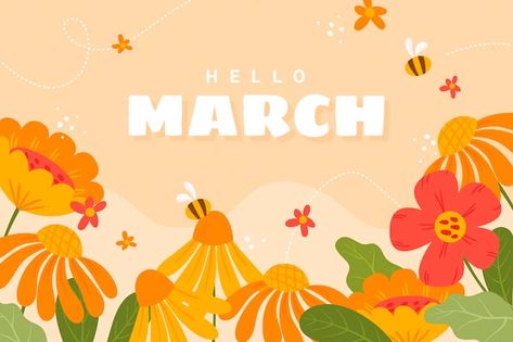 Illustrator Ideas, March Spring, Spring Flowers Background, Spring Banner, Hello March, Spring Illustration, Digital Banner, Spring Background, Phone Aesthetic