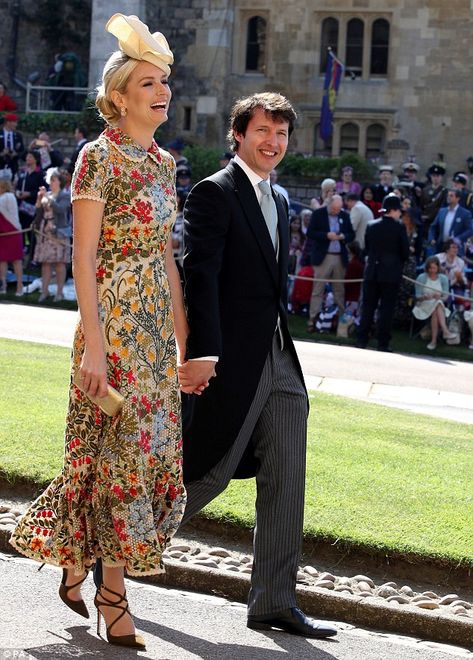 Party ready: The mother-of-one pulled back her blonde tresses in a simple style, showing off her statement gold earrings Royal Wedding Guests Outfits, Royal Wedding Outfits, Prince Harry Wedding, Princ Harry, Harry Wedding, Gina Torres, Meghan Markle Wedding, British Wedding, Meghan Markle Prince Harry