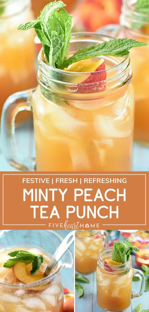 Peach Tea Punch, Tea Punch Recipe, Vacation Cocktails, Tea Punch, Medicine Tips, Ginger Peach, Summer Drink Recipes, Iced Tea Recipes, Sparkling Drinks