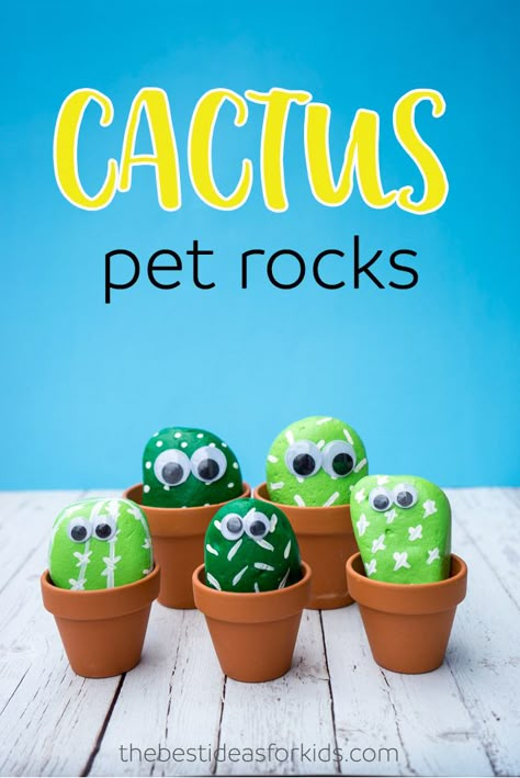 These pet cactus rocks are so cute! Such a fun kids craft! Perfect DIY activity to make your own cactus rocks.  via @bestideaskids Cactus Rocks, Profitable Crafts, Pet Projects, Pet Rocks, Googly Eyes, Diy Activities, Crafts To Make And Sell, Camping Crafts, Mason Jar Diy