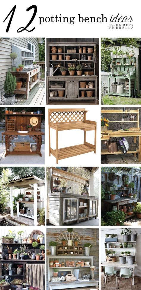 Who's ready for Spring?! Check out these gorgeous rustic garden potting bench ideas for a little bit of inspiration for this coming season. MUST PIN! Rustic Potting Benches, Garden Diy Decoration Ideas, Garden Potting Bench, Potting Bench Ideas, Outdoor Potting Bench, Potting Tables, Potting Table, Bench Ideas, Potting Sheds