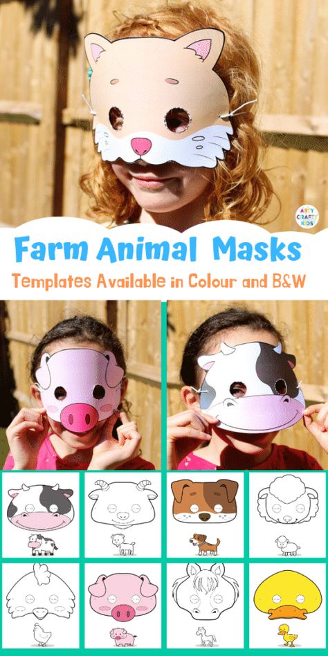 Farm Animal Masks, Animal Mask Templates, Animal Masks For Kids, Zoo Animal Crafts, Ocean Animal Crafts, Animal Lessons, Farm Animal Crafts, Animal Learning, Farm Animal Party