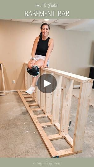 21K views · 1.2K reactions | This basement bar build is happening! The back bar area is done, so I've moved onto the actual bar build! I took down these upper cabinets and decided to reuse them in my bar. Next, I'm going to add in my cabinets and finish framing it all together! 

I've used a lot of scrap wood on this project. Because I'm reusing cabinets and lumber, I've only spent $90 on framing lumber and $30 on screws/bits! 
.
.
.
.
.
#diy #homeupgrades #doityourself #homedecor #womenwhobuild #diyprojects #homeupdates #diyhome #homebar #barbuild #homespeakeasy | Kelsi Clem Build A Bar, Built In Bar, My Bar, Back Bar, Basement Bar, Upper Cabinets, Bar Areas, Bar Area, Home Upgrades