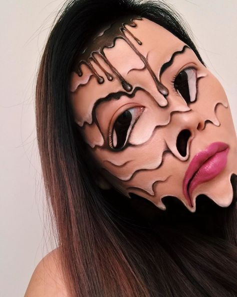 Melted Face Makeup, Melting Portrait, Surgery Photography, Beautiful Halloween Makeup, Melted Makeup, Drag Make-up, Female Face Drawing, Face Paint Makeup, Face Art Makeup