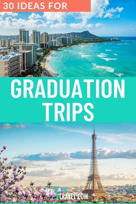 Planning a graduation trip for your senior? These grad trip ideas for destinations in the United States and overseas are sure to delight the new graduate - so much better than a graduation party! Senior Trips With Family, Best High School Senior Trips, Senior Trip Ideas In The Us, Senior Trip Ideas High School, Graduation Vacation Ideas, Graduation Trip Ideas, Senior Trip Ideas, Grad Trip Ideas, Grad Trip