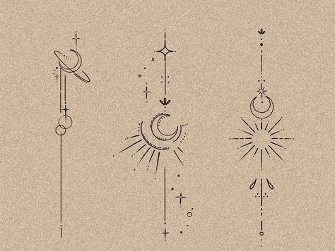 Stardust Tattoo Design, Star Tattoo Spine, Star Sternum Tattoo Women, Star Moon Sun Tattoo, Simple Moon Tattoo, Moon And Star Tattoo, 30 Tattoo, Boho Tattoos, Handpoke Tattoo