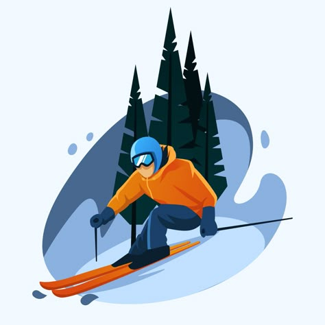 Ski Illustration, Adventure Symbol, Ski Signs, Skiing Art, Snowboard Art, Heli Skiing, Illustration Simple, Graphic Design Cards, Sports Game