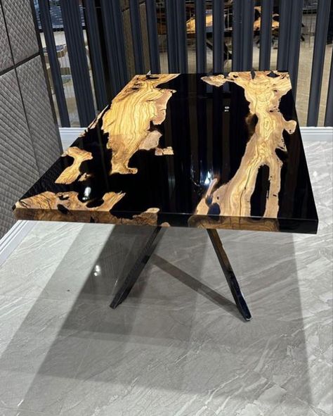 200*100 cm olive wood table. Gangza home Turkey Black Epoxy Table, Office Showroom, Homemade Home, Timber Dining Table, Epoxy Wood Table, Wood Resin Table, Dream Catcher Decor, Welded Furniture, Escalier Design