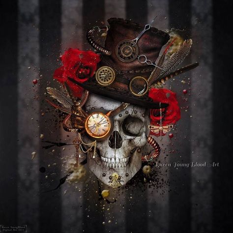 Steampunk Skull, Steampunk Stuff, Box Crafts, Sugar Skull Tattoos, Geniale Tattoos, Blood Art, Steampunk Diy, Sugar Skull Art, Skull Artwork