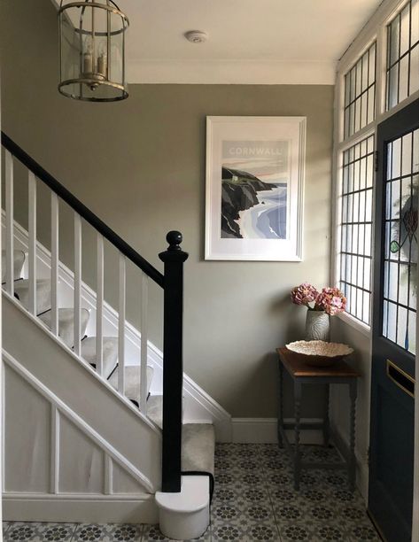 1930s Hallway, Stairs And Landing Decor, Hallway Decorating Colours, 1930s Semi Detached House, Hallway Wall Colors, Hallway Colour Schemes, Stairs And Hallway Ideas, Landing Decor, Stairs Colours