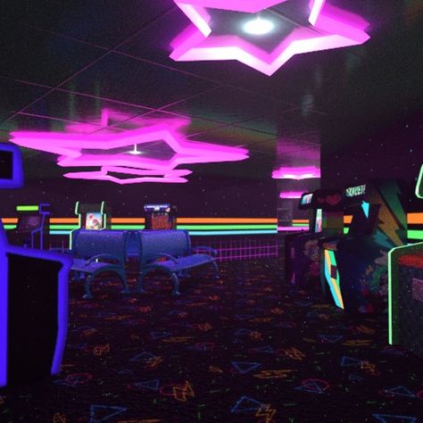 Arcade Liminal Space, 80s Liminal Space, Pizzaplex Aesthetic, Ravecore Aesthetic, Neoncore Aesthetic, Glamrock Freddy Aesthetic, Fnaf Security Breach Aesthetic, Neon Arcade Aesthetic, Arcade Lighting