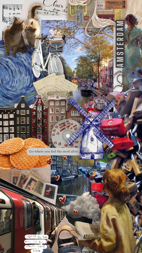 #amsterdam #vibes Amsterdam Collage Wallpaper, Amsterdam Vision Board, Amsterdam Travel Aesthetic, Netherlands Aesthetic Wallpaper, Amsterdam Aesthetic Wallpaper, Wallpaper Amsterdam, Netherlands Wallpaper, Aesthetic Netherlands, Dutch Aesthetic