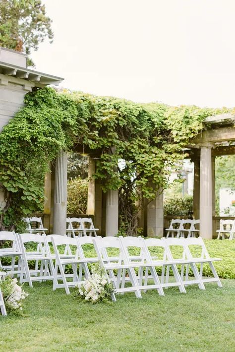 Eolia Mansion Wedding, Eolia Mansion, Classic Wedding Ideas, Classic Wedding Themes, Hanging Centerpiece, Mansion Wedding Venues, Storybook Wedding, Ceremony Chairs, White Chairs