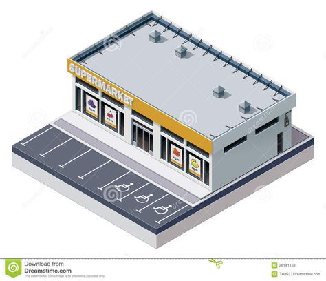 Supermarket Building, Modern Supermarket, Building Vector, 3d Building Design, Grocery Store Design, Building Icon, Glass Building, Wedding Brochure, Building Drawing