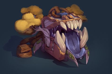 Props Illustration, Mimic Chest, Stylized Art, Props Concept, Casual Art, 2d Game Art, Props Art, Game Concept Art, Monster Design