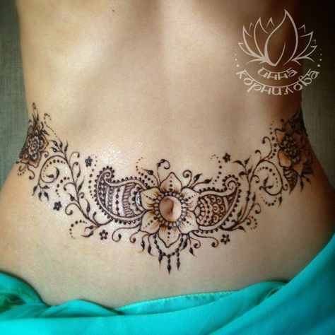 Waistline Tattoos, Stomach Henna, Lower Belly Tattoos, Belly Button Tattoo, Tummy Tattoo, Stomach Tattoos Women, Tattoos To Cover Scars, Henna Inspired Tattoos, Belly Tattoos