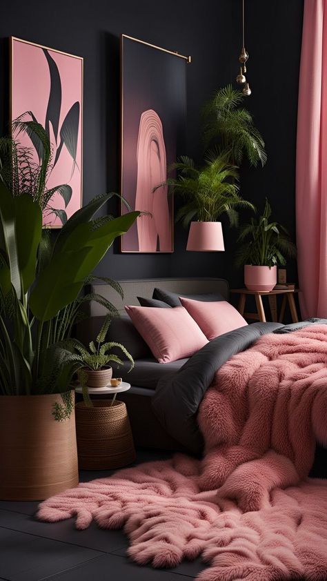 "Step into the allure of a dark feminine bedroom retreat. 🌙✨ Indulge in the rich hues and soft textures that create a cozy haven. Velvet pillows, muted tones, and elegant details make this space a dreamy escape. Embrace the beauty of simplicity with a touch of mystery. #DarkFeminineDecor #CozyBedroom #HomeInspiration" Jungle Themed Bedroom Adult, Moody Pink Bedroom, Pink Bohemian Bedroom, Bedroom Magic, Pink Canopy, Burgundy Bedroom, Bedroom Accents, Romantic Bedroom Design, Rose Bedroom