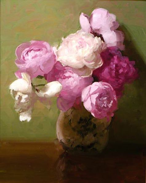 (usa) Bouquet of peonies by Dennis Perrin. oil painting. Dennis Perrin, Bouquet Of Peonies, Peony Painting, Flowers In A Vase, Still Life Flowers, Tableau Art, Paintings I Love, Painting Still Life, Still Life Art