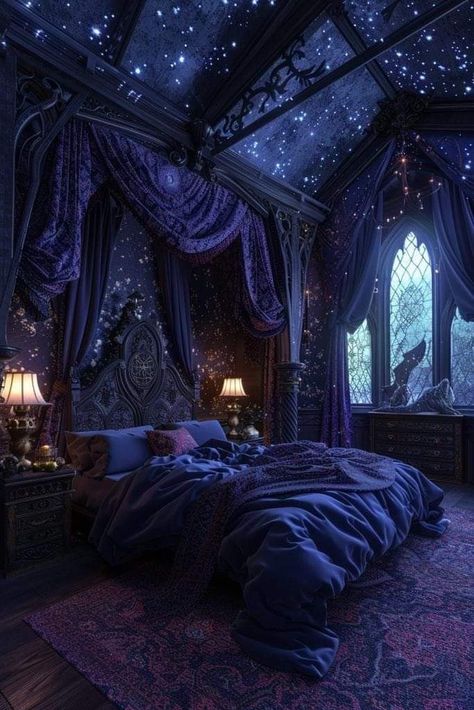 Goth Bedroom Canopy Bed, Cute Goth Bedroom Ideas, Gothic Witch Bedroom, Cute Gothic Bedroom, Gothic Fairycore Bedroom, Dark Fantasy Bedroom Ideas, Dark Princess Bedroom, Velaris Bedroom Aesthetic, Dark Home Ideas