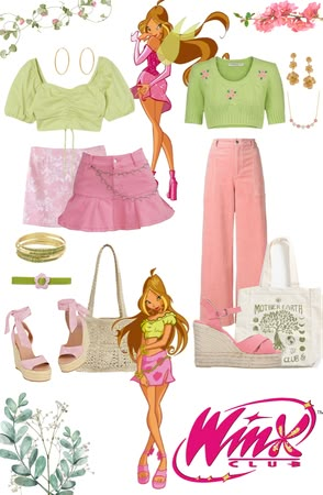 Flora Costume Ideas, Winx Fairy Outfits, Winx Club Kostüm, Winx Outfit Ideas, Winx Modern Outfits, Winx Aesthetic Outfit, Flora Outfits Ideas, Winx Costume Ideas, Winxcore Outfits