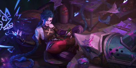 Jinx Lol Arcane, Get Jinx, Arcane Jinx, Blue Haired Girl, Jinx League Of Legends, Rick Y Morty, New Retro Wave, Splash Art, Green Goblin