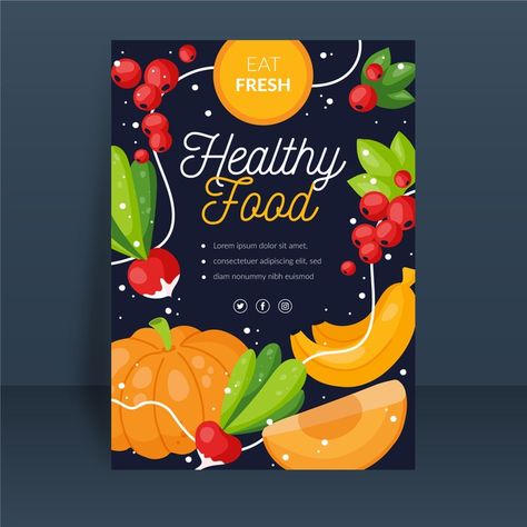 Healthy food poster template with fruits... | Free Vector #Freepik #freevector #flyer Healthy Food Poster, Healthy Poster, Spring Sale Poster, Healthy Food Logo, Country Market, Book Cover Design Template, Event Poster Template, Fresh Eats, Business Poster