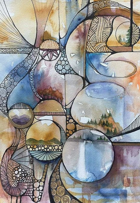 Watercolor Neurographic Art, Abstract Watercolor And Pen Art, Modern Watercolor Art Inspiration, Abstract Watercolor Art Inspiration, Neographic Art, Zentangle Art Colorful, Zen Art Inspiration, Watercolour Doodles, Neurology Art