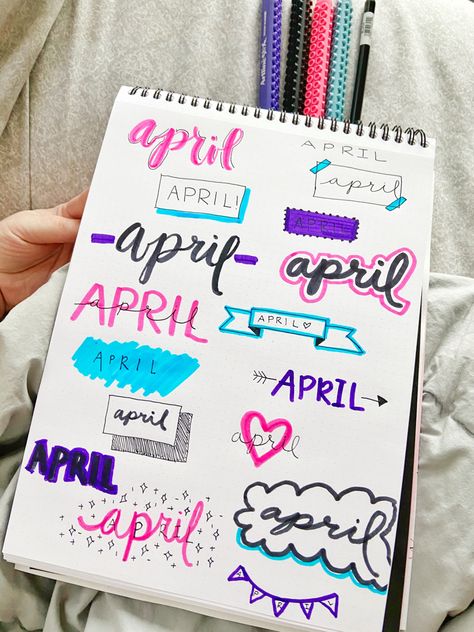 April Font, Header Fonts, Bullet Journal Month Cover, Journal Writing Ideas, Bts Emoji, Fun Lettering, Bullet Journal Month, Organize Ideas, Journal Inspiration Writing