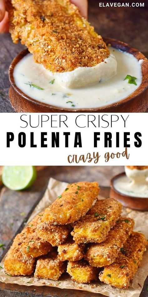 Crispy Polenta Fries, Dairy Free Polenta Recipes, Low Fodmap Polenta Recipes, How To Make Polenta Recipes, Vegan Cornmeal Recipes, Food Recipes Without Cheese, Polenta Log Recipes, Leftover Polenta Recipes, Gluten Free Savory Snacks