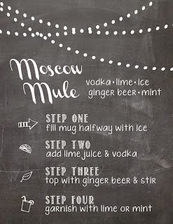 birdberrymad Wedding Moscow Mule, Blackboard Doodles, Moscow Mule Recipe Card, Moscow Mule Bar, Mule Bar, Ginger Beer Mule, Moscow Mule Drink, Holiday Drinks Alcohol, Vodka Ice