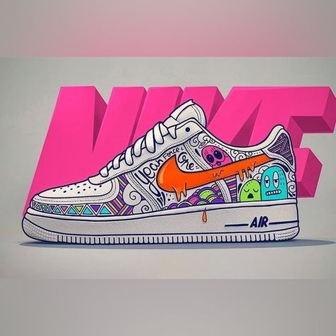 yoyogonzalez97 Nike Doodle Art, Nike Air Force 1 Art, Sneaker Design Ideas, Nike Air Force 1 Drawing, Air Force 1 Art, Air Force 1 Drawing, Nike Doodle, Sneaker Doodle, Sneakers Painting