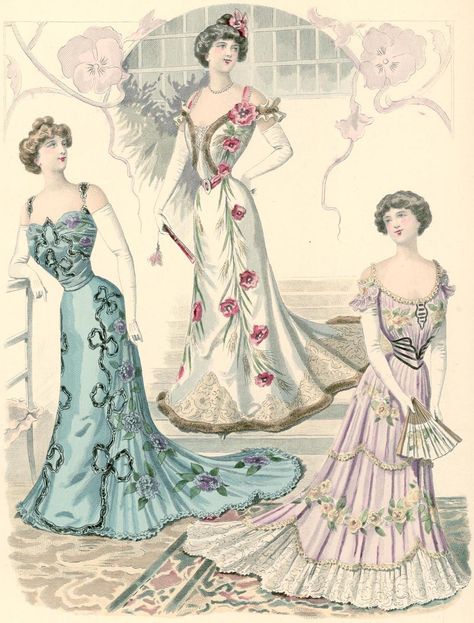 1900 Fashion Plate, Edwardian Evening Gown, Victorian Evening Gown, 1901 Fashion, Victorian Dandy, Edwardian Fashion Plates, Victorian Ball Gowns, 1900's Fashion, 1899 Fashion