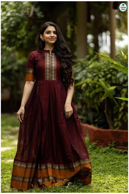 Ethinic Dresses For Women, Elegant Cotton Dress, Birthday Frocks, Frock Models, Saree Gowns, Indian Gown, Kalamkari Dresses, Ikkat Dresses, Long Frock Designs