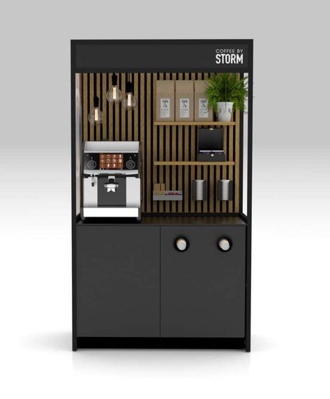 Coffee Stands Ideas, Office Coffee Station Corporate, Coffee Stand Design, Coffee Unit, Kaffe Station, Office Coffee Station, Office Coffee Bar, Cafe Bar Design, Coffee Zone