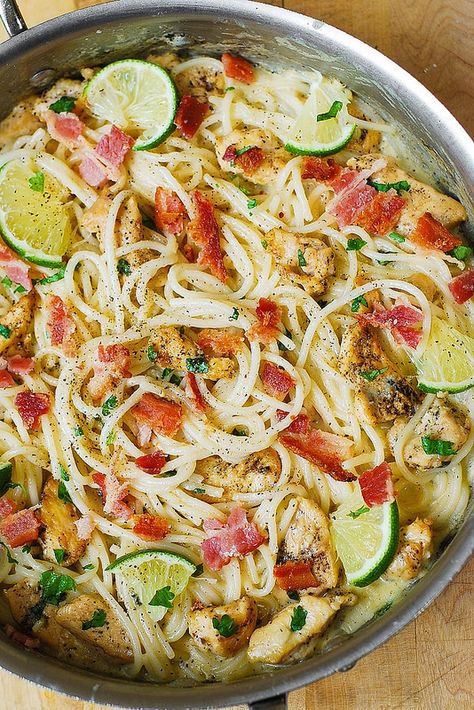 Chicken and Bacon Pasta with creamy Cilantro-Lime Sauce