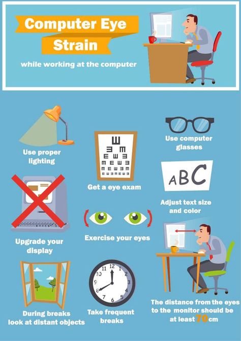 Computer eye strain relief tips Eye Health Facts, Eye Strain Relief, Eye Health Tips, Eyewear Ad, Eye Inspiration, Office Health, Eye Diseases, Face Yoga Exercises, Vision Therapy