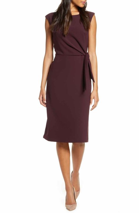 TAHARI Cap Sleeve Crepe Sheath Dress, Main, color, BLACK CHERRY Fall Wedding Guest Dresses, Guest Ideas, Fashionable Work Outfit, Casual Work Dresses, Dresses Work, Fall Wedding Guest, Work Dresses For Women, Modest Clothes, Boat Neck Dress