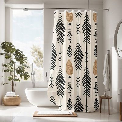 Spend more time enjoying your bathroom and less time worring about bathroom odors with this beautifully designed, mold and mildew-resistant shower curtain! we print with sublimation dyes that bind to the fabric so your new shower curtain is machine washable and you'll never have to worry about fading. Size: 72" H x 70" W | East Urban Home Minerville Striped Shower Curtain 72.0 H x 70.0 W in Polyester | 72" H x 70" W | Wayfair Statement Shower Curtain, Modern Western Bathroom Decor, Small Bathroom Decor Shower Curtains, Aztec Bathroom Decor, Modern Western Bathroom, Aztec Bathroom, Western Bathroom Decor, Striped Shower Curtain, Western Bathroom