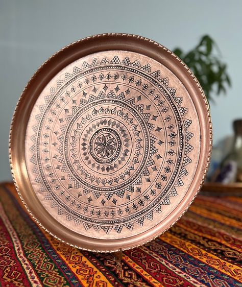 Copper Tray, 7th Anniversary Gifts, 7th Anniversary, Copper Wedding, Round Tray, Incense Holder, Copper Plated, Handmade Copper, Wood Handle