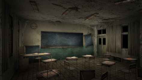 Creepy Classroom, Scary Classroom, 3d Rendering, The School, Premium Photo, Stock Photos, Ruins