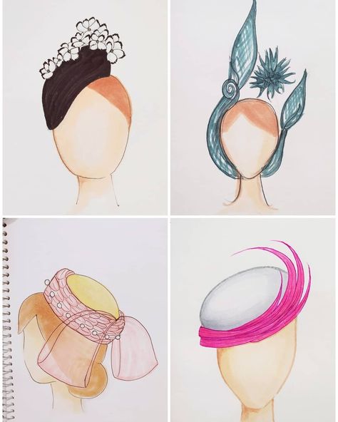 Belinda Osborne on Instagram: “Sometimes it starts with a sketch ✏ Swipe 👉 to see how these designs went from illustration to headwear.  #millinerysketch #sketches…” Hat Sketch Design Drawings, Hat Drawing Sketches, Fashion Design Sketch, Body Adornment, Head Accessories, Pencil Sketch, Design Sketch, Hat Designs, Designs To Draw