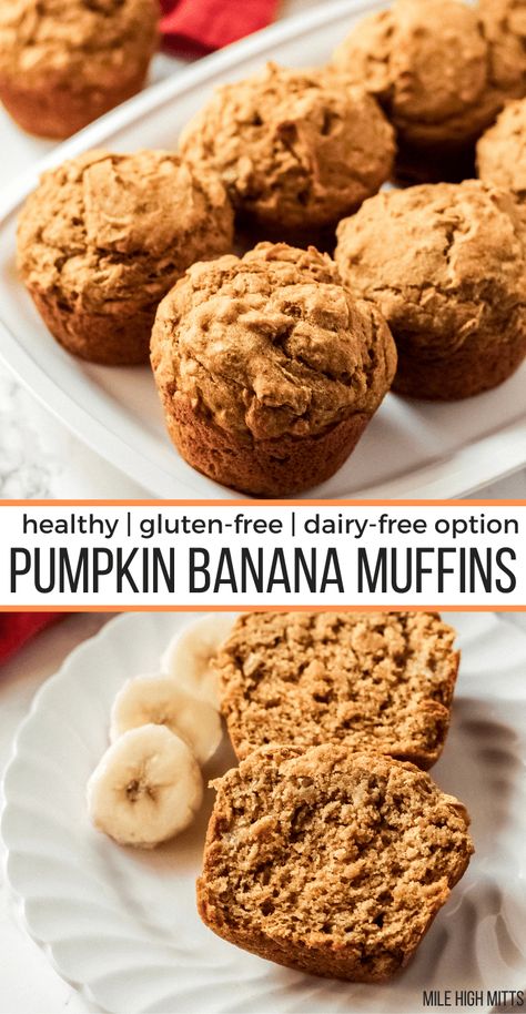 Pumpkin Banana Bread Muffins, Banana Bread Muffins Healthy, Pumpkin Oatmeal Muffins, Pumpkin Banana Muffins, Gluten Free Banana Muffins, Pumpkin Banana Bread, Banana Oatmeal Muffins, Healthy Banana Muffins, Pumpkin Oats