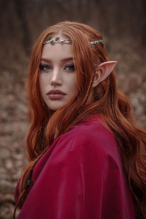 Elf Photography, Red Hair Elf, Red Head Halloween Costumes, Elven Woman, Garden Photoshoot, Elf Princess, Handmade Halloween Costumes, Red Hair Blue Eyes, Elf Cosplay