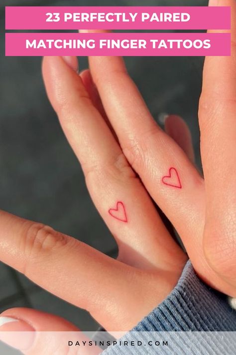 If you’re looking for a unique and meaningful way to express your bond with someone special, matching finger tattoos might be just the thing you’re searching for. From subtle symbols of love to playful designs that reflect your personalities, these tiny tattoos pack a big punch in terms of significance. In this list, I’ve curated 23 adorable matching finger ideas that will spark inspiration for your next ink! Tiny Finger Heart Tattoo, Finger Tattoos With Friends, Faded Finger Tattoo, Finger Tattoos Friends, Bestie Finger Tattoos, Best Friend Tattoos Finger, Friendship Finger Tattoos, Bff Finger Tattoos, Best Friend Finger Tattoos