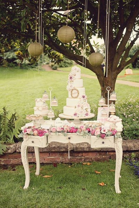 Tea Party Cake Table, Wedding Cake Backdrop, Afternoon Tea Tables, Cake Display Table, Tea Party Cake, Wedding Fayre, Instagram Cake, Dessert Table Decor, Tea Party Theme