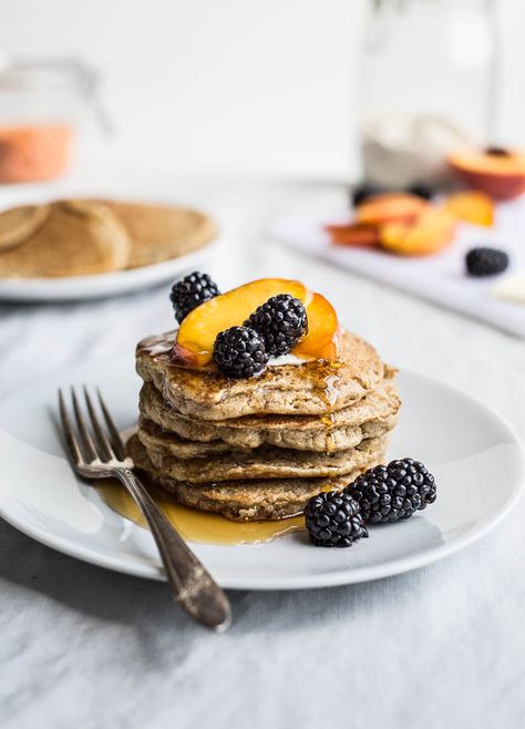 Red Lentil Pancakes that are gluten-free, dairy-free, and a great source of protein and fiber! #LetsLentil #LoveALentil #ad @cdnlentils Lentil Waffles, Red Lentil Pancakes, Lentil Pancakes, Egg Pancakes, Pancakes Protein, Fruit Pancakes, Vegan Peanut Butter Cookies, Oatmeal Muffins, Cinnamon Bread