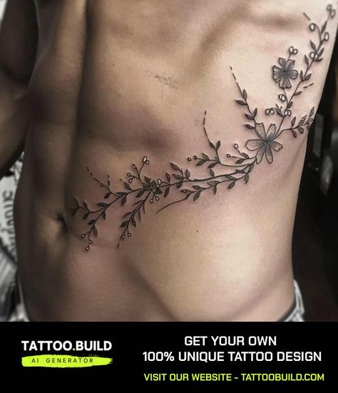 Men's Floral Rib Tattoo #tattoo #tattoodesign #tattooideas #tattooart #tattoooftheweek #ribtattoodesign #ribtattoo #ribtattooformen Rib Tattoo Ideas, Tattoo Rib, Tattoo Ideas For Guys, Flower Tattoo On Ribs, Underarm Tattoo, Rib Tattoos For Guys, Ribcage Tattoo, Healing Tattoo, Attract Love